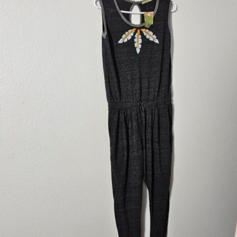 Charcoal Sleeveless Jumpsuit with Feather Chest Detail Sz M
